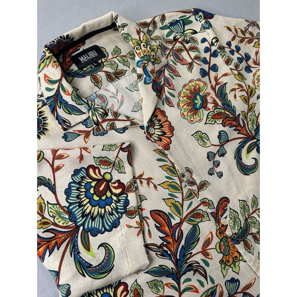 Malibu By Drill Clothing Co. Hawaiian Shirt Men's Large Multicolor Casual SS